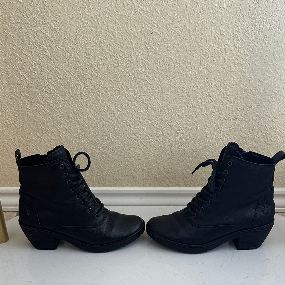 Fly London Black Lace-Up Heeled Granny Boot - Picture 4 of 9